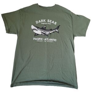 Dark Seas Shark Graphic T Shirt Mens Medium Green Pacific Atlantic Cotton